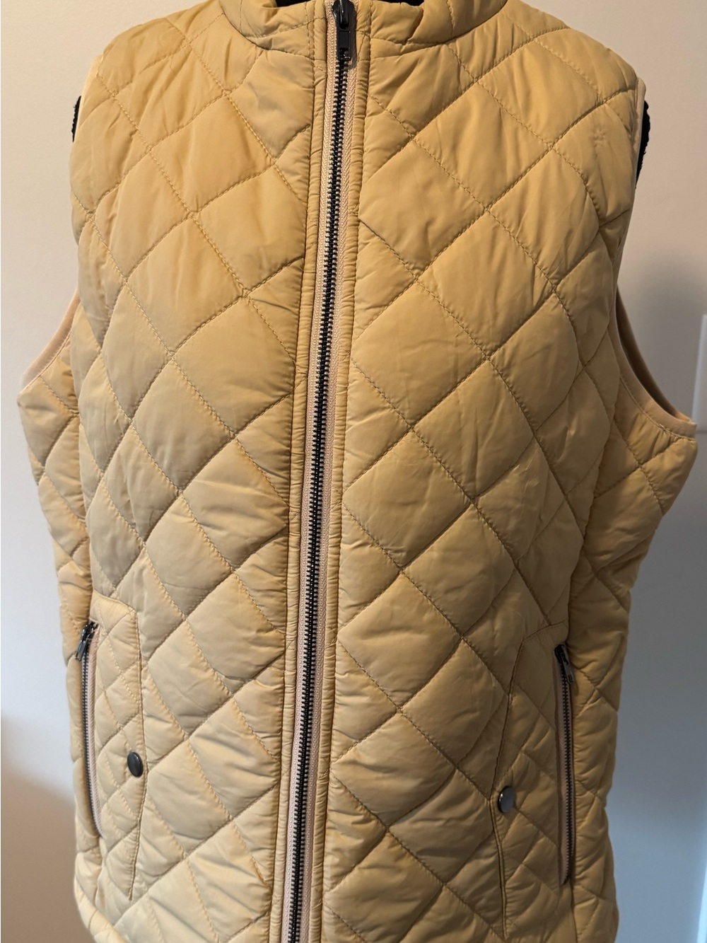 Argstar Quilted Sleeveless Vest in Light Beige with Zip Front